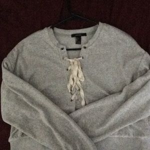 V neck lace up cropped sweatshirt